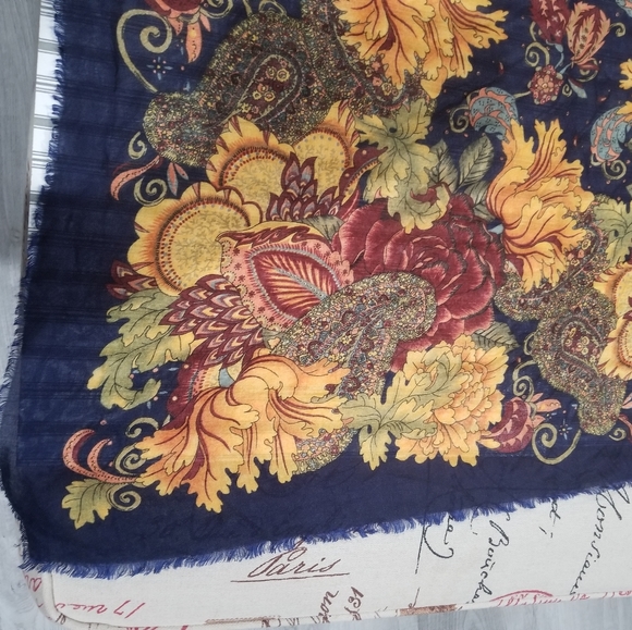Bundle of Two Lightweight Floral Paisley Print Square Scarves in Pink & Blue - Picture 6 of 13